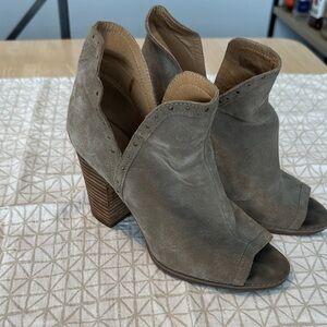Lucky Brand Taupe Peep-Toe Heeled Boots